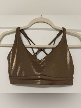 Athleta Solace Shine Sports Bra in Metallic Bronze A-C cup
